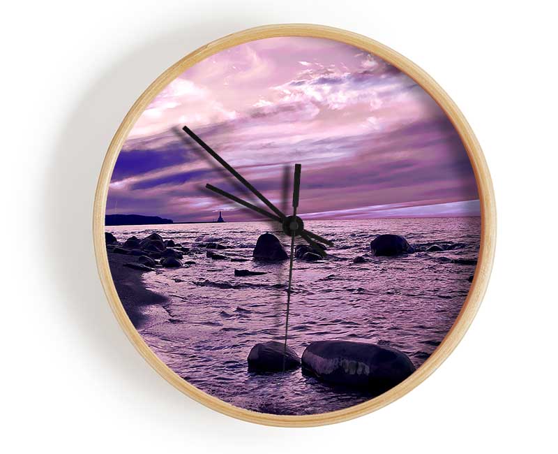 Stunning Lilac Sunset Ocean Clock - Wallart-Direct UK