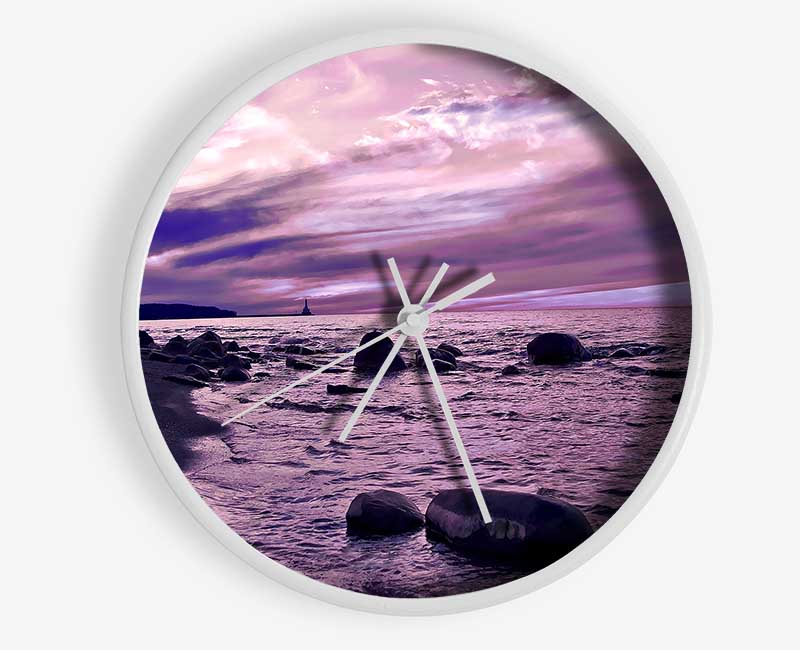 Stunning Lilac Sunset Ocean Clock - Wallart-Direct UK