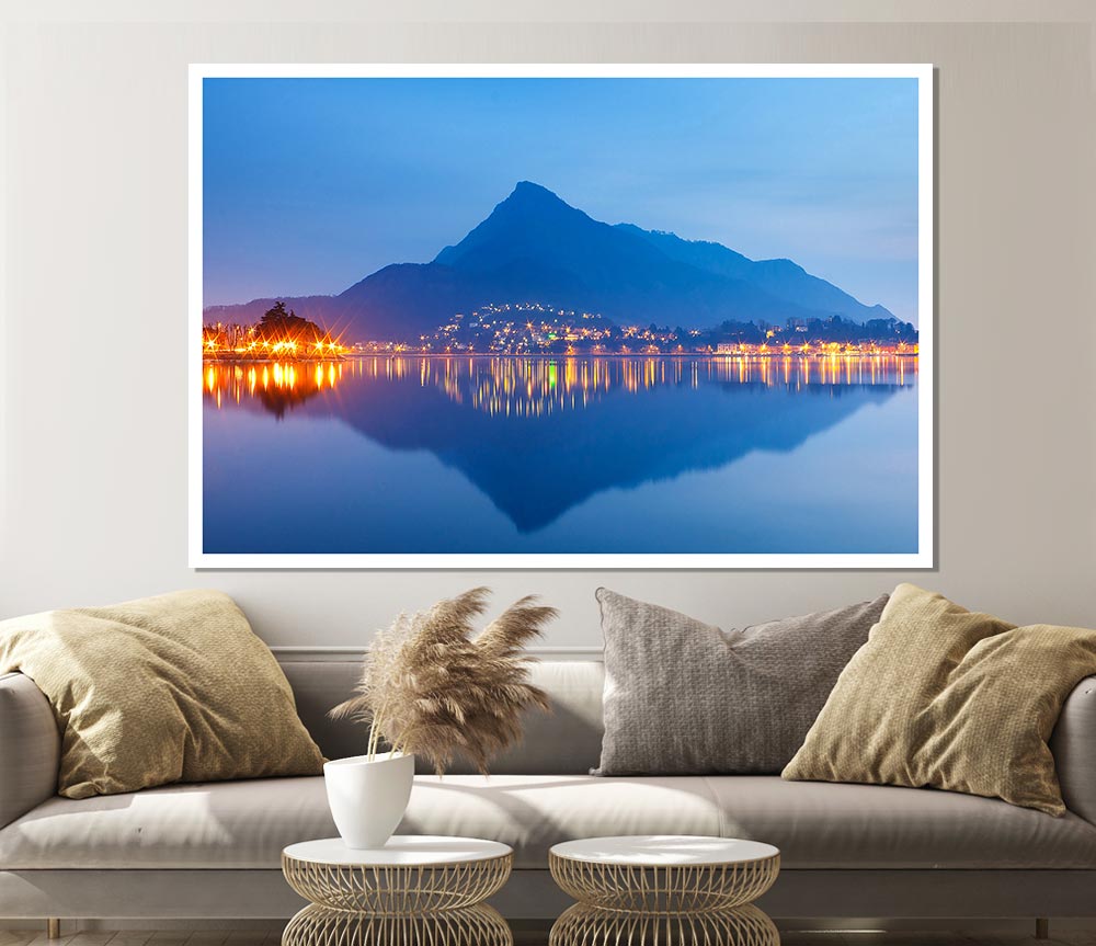 The Blue Mountain Reflects In The Tranquil Ocean Print Poster Wall Art