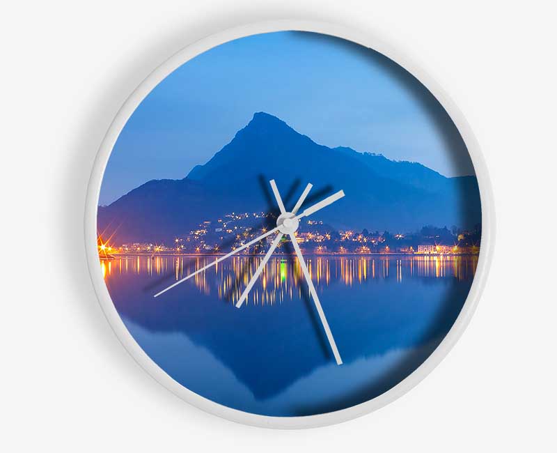 The Blue Mountain Reflects In The Tranquil Ocean Clock - Wallart-Direct UK