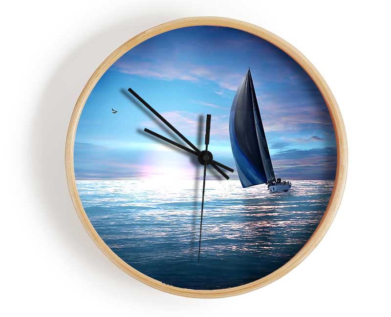 Sailing Boat In The Moonlit Ocean Clock - Wallart-Direct UK