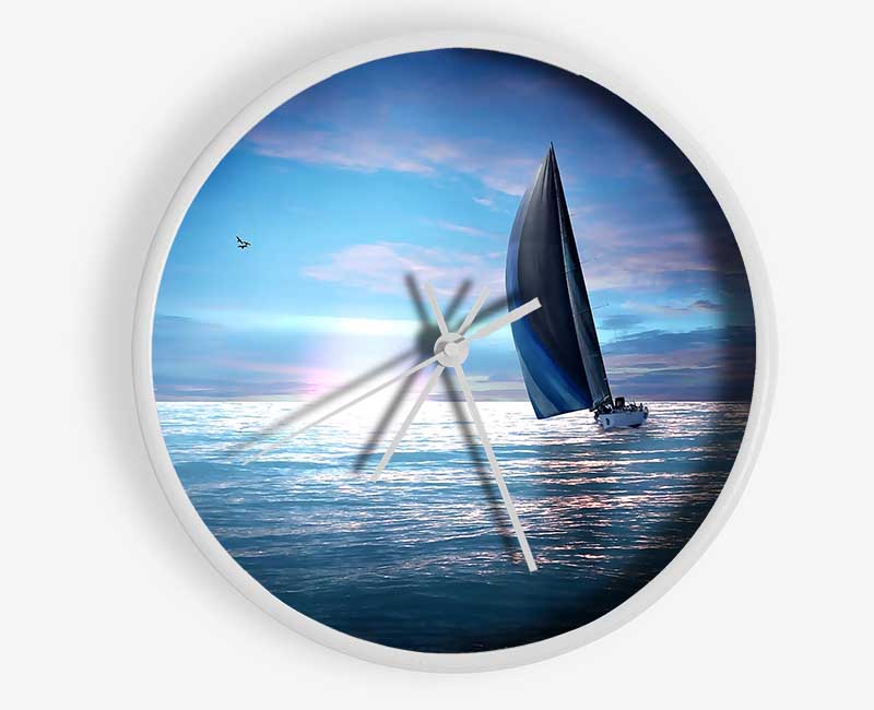 Sailing Boat In The Moonlit Ocean Clock - Wallart-Direct UK