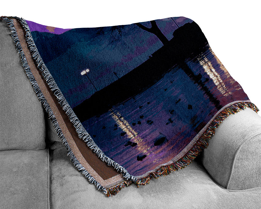 Surreal Pink Skies Over The Purple Lake Woven Blanket
