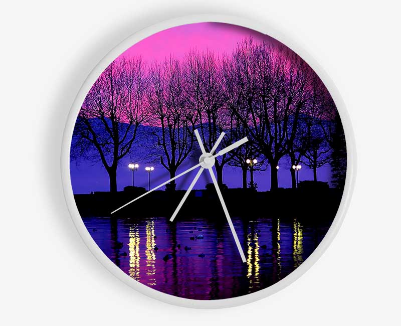 Surreal Pink Skies Over The Purple Lake Clock - Wallart-Direct UK