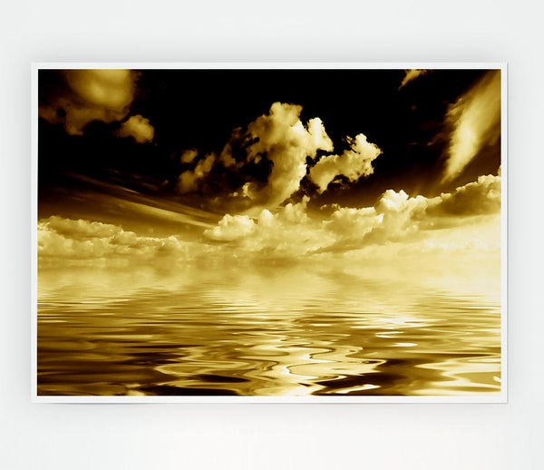 Dramatic Ocean Clouds Brown Print Poster Wall Art