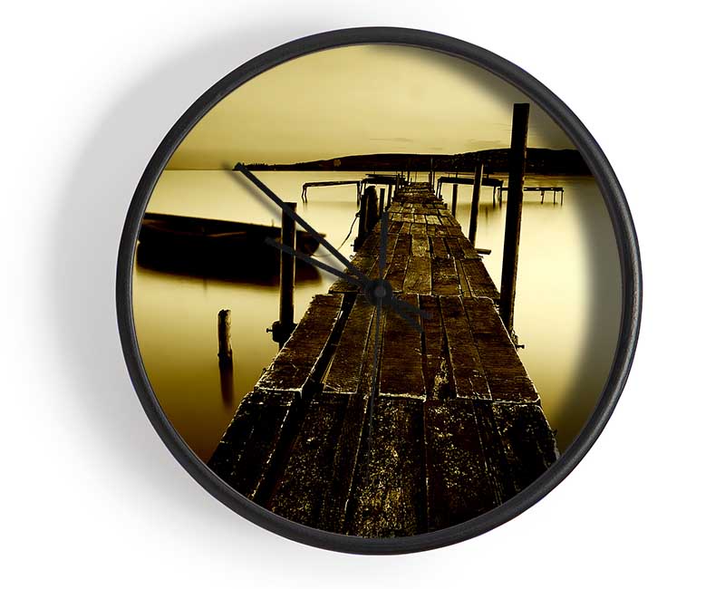 Rustic Ocean Jetty Sepia Clock - Wallart-Direct UK