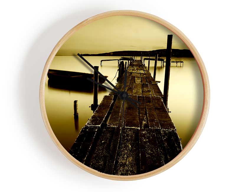 Rustic Ocean Jetty Sepia Clock - Wallart-Direct UK