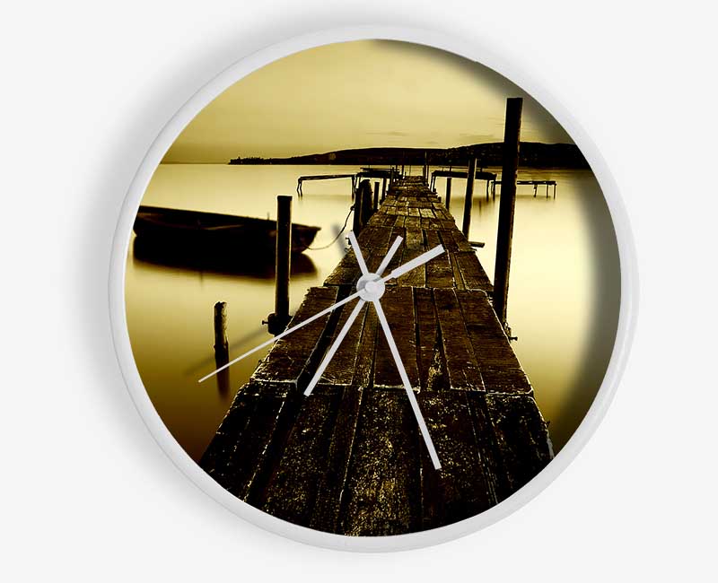 Rustic Ocean Jetty Sepia Clock - Wallart-Direct UK