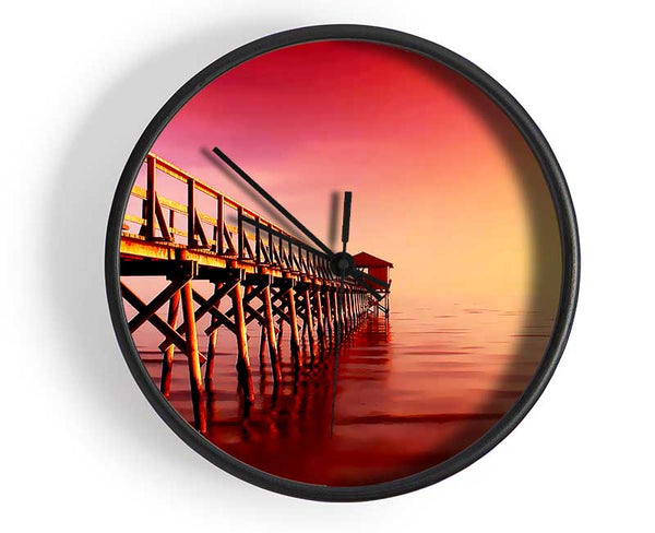 Tranquil Ocean Pier Pink Clock - Wallart-Direct UK