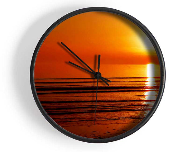 The Oceans Sun Reflection Orange Clock - Wallart-Direct UK