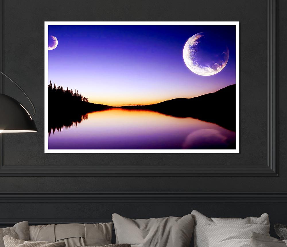 Calm Lake In Another World Purple Print Poster Wall Art