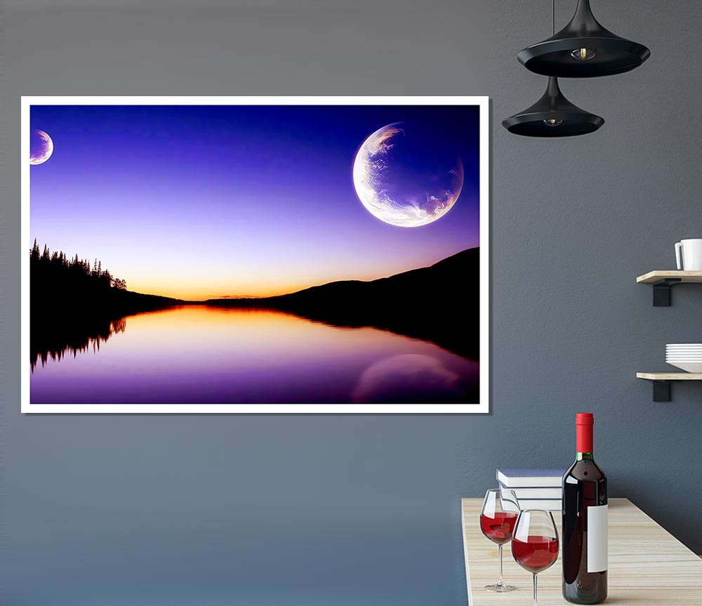 Calm Lake In Another World Purple Print Poster Wall Art