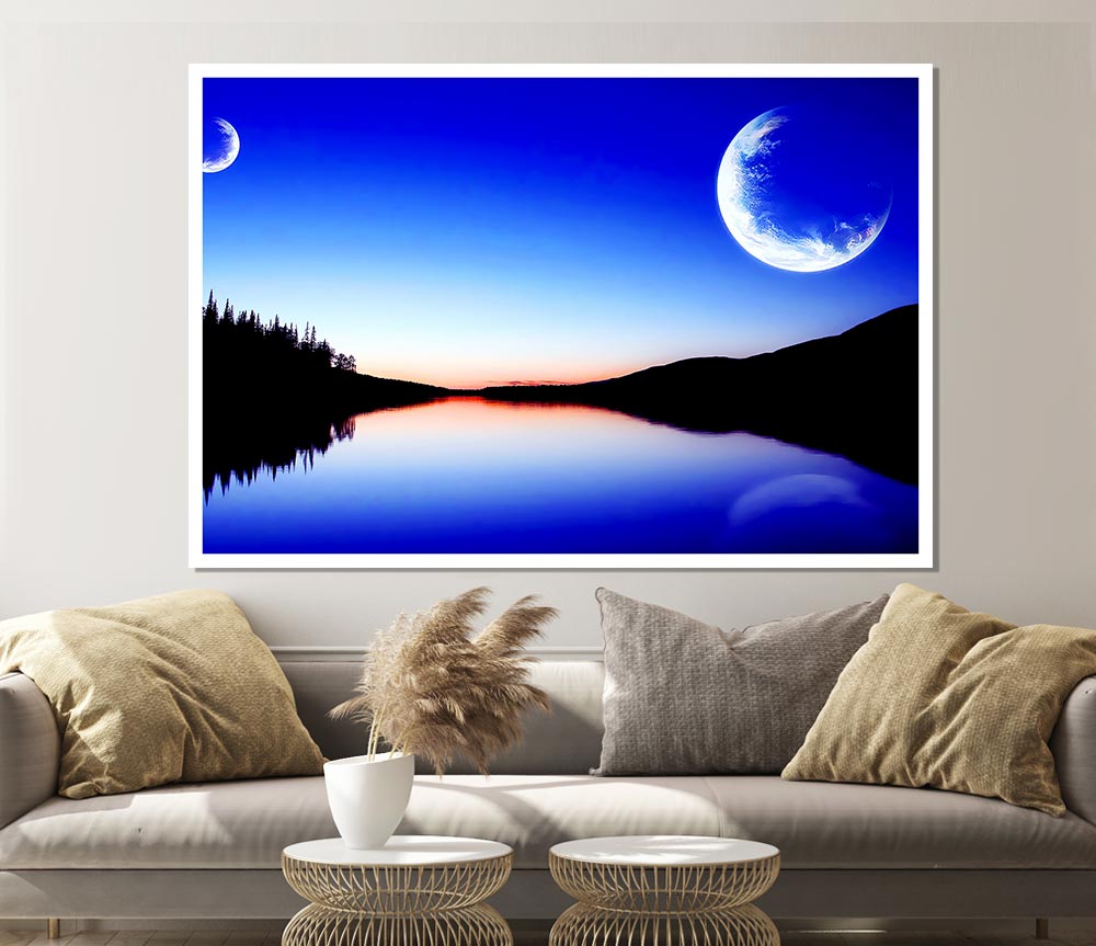 Calm Lake In Another World Blue Print Poster Wall Art
