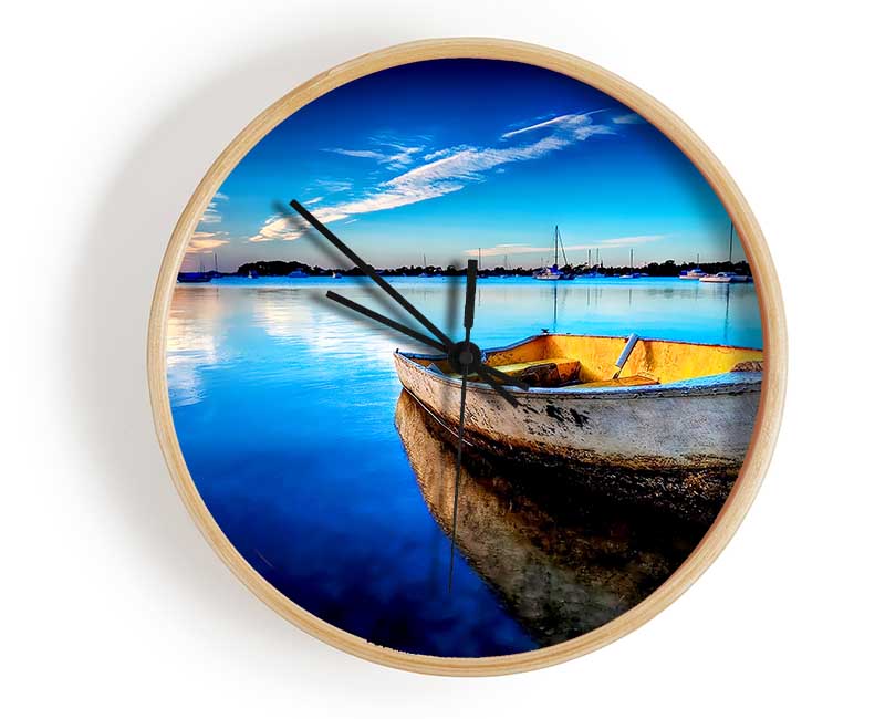 Rustic Rowing Boat Reflections Clock - Wallart-Direct UK