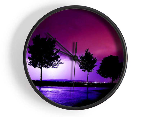 Purple Ocean Lightning Clock - Wallart-Direct UK