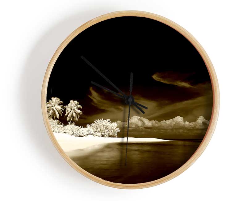 Surreal Hidden Island Brown Clock - Wallart-Direct UK