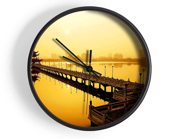 Tranquil Pier Walk Yellow Clock - Wallart-Direct UK