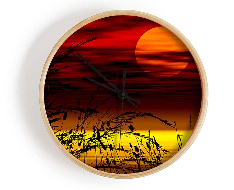 Surreal Golden Lake Clock - Wallart-Direct UK