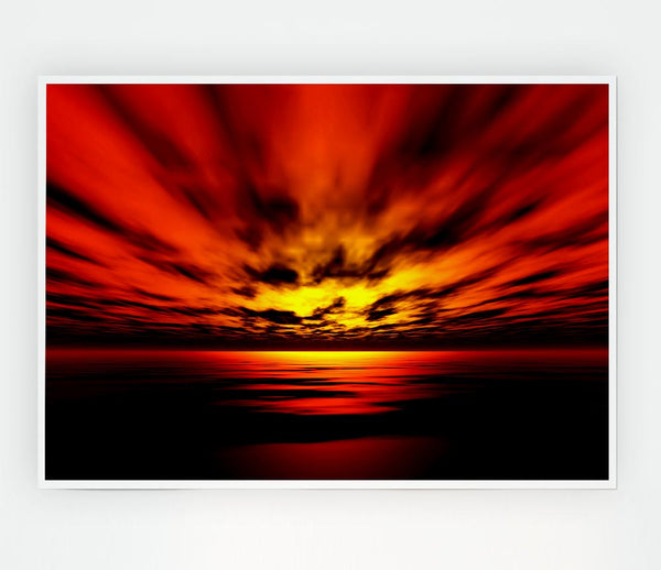 Fire Red Sun Blaze Print Poster Wall Art