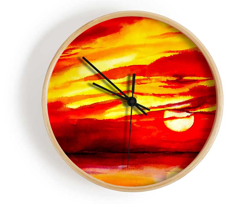Surreal Red Ocean Skies Clock - Wallart-Direct UK