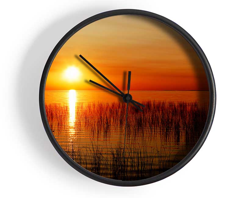 Sunset Over The Oceans Reeds Clock - Wallart-Direct UK