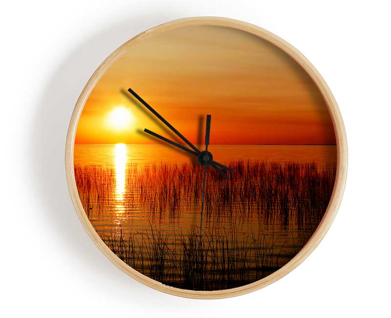 Sunset Over The Oceans Reeds Clock - Wallart-Direct UK
