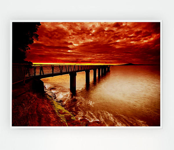 Bridge Over The Ocean Orange Print Poster Wall Art