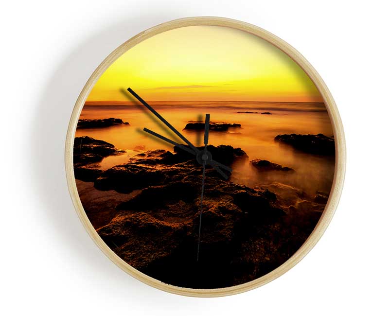 Yellow Sunset Rocks Clock - Wallart-Direct UK