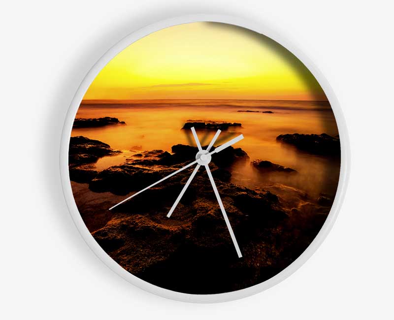Yellow Sunset Rocks Clock - Wallart-Direct UK
