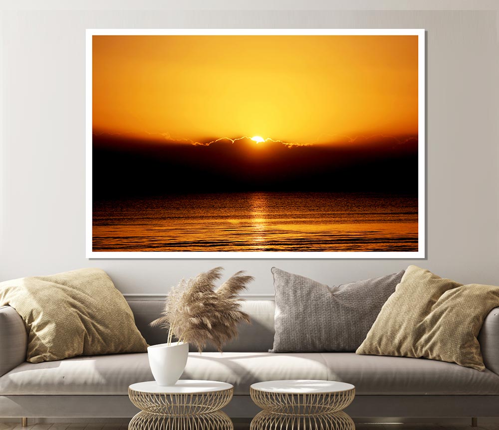 The Last Glimmer Of The Orange Ocean Sun Print Poster Wall Art