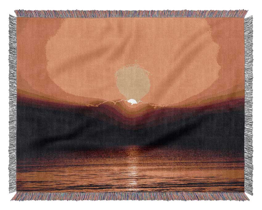 The Last Glimmer Of The Orange Ocean Sun Woven Blanket