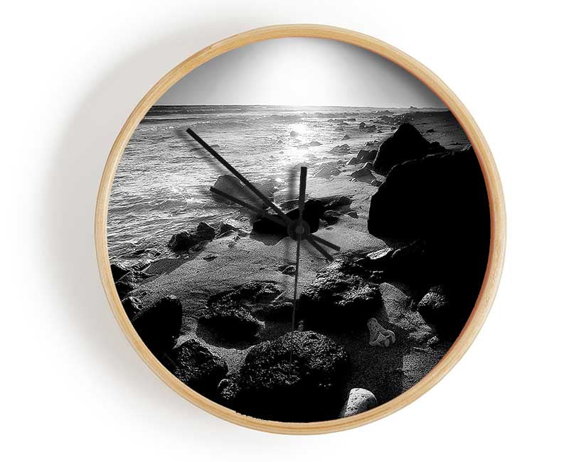 Sun Blaze Ocean B n W Clock - Wallart-Direct UK