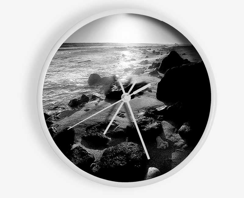 Sun Blaze Ocean B n W Clock - Wallart-Direct UK