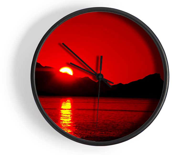 Vibrant Red Ocean Sunset Clock - Wallart-Direct UK