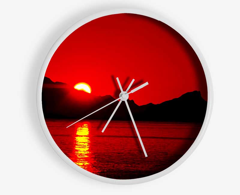 Vibrant Red Ocean Sunset Clock - Wallart-Direct UK
