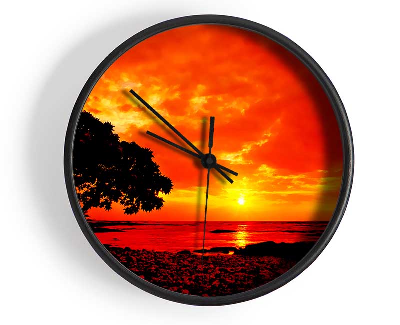 Stunning Orange Skies Over Ocean Clock - Wallart-Direct UK