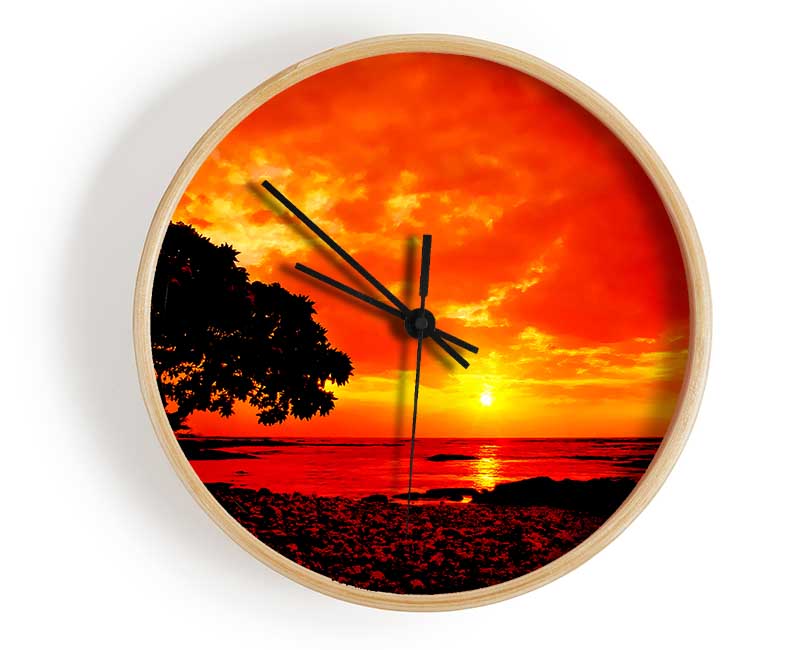 Stunning Orange Skies Over Ocean Clock - Wallart-Direct UK