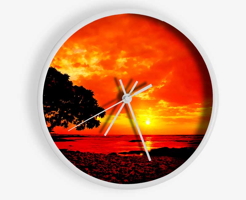 Stunning Orange Skies Over Ocean Clock - Wallart-Direct UK
