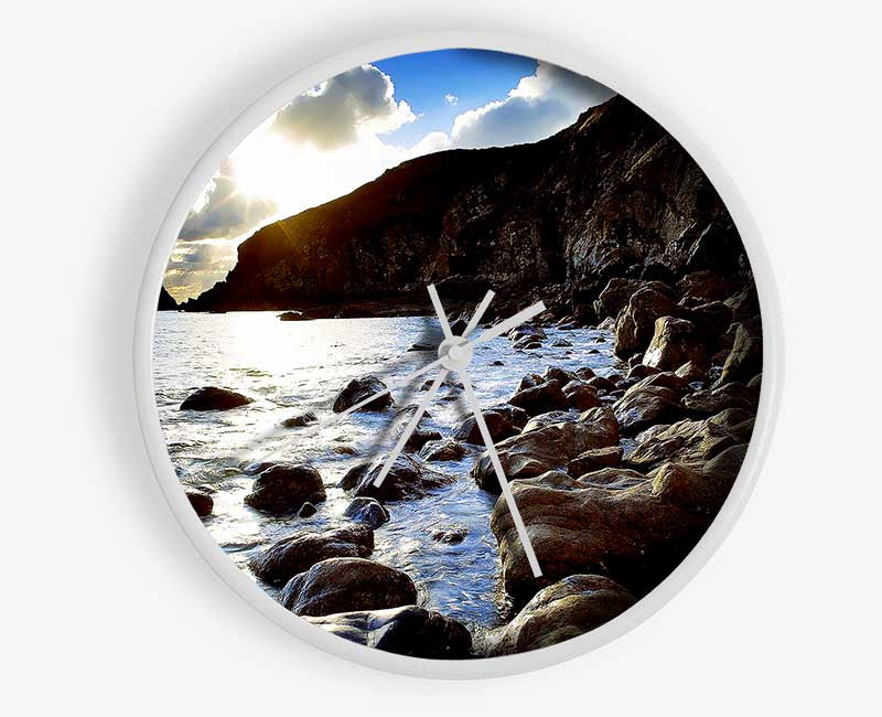 Sun Kissed Ocean Rocks Clock - Wallart-Direct UK