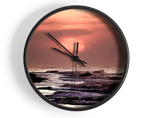 Pink Sunset Ocean Clock - Wallart-Direct UK
