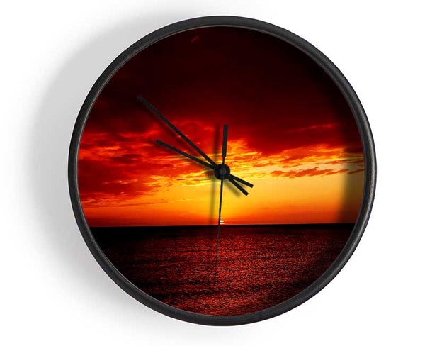Red Night Fall Over Ocean Clock - Wallart-Direct UK