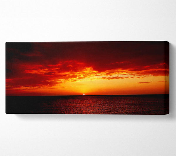 Red Night Fall Over Ocean