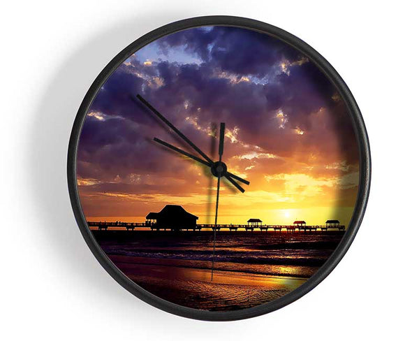 Pier Sunset Horizon Clock - Wallart-Direct UK