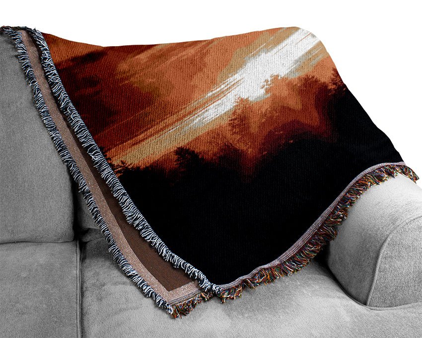 Sunrise Over Treeline Woven Blanket