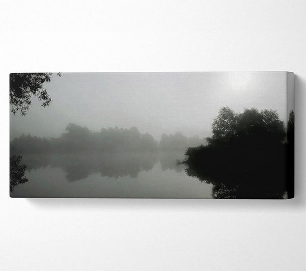 Nebliger, mondbeschienener Fluss B n W