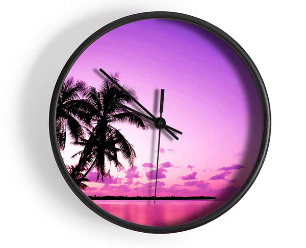 Pink Palm Tree Ocean Clock - Wallart-Direct UK