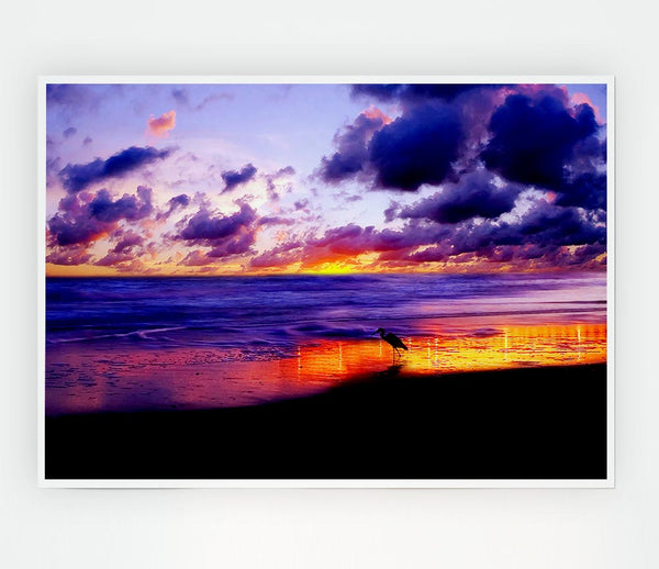 Blazing Ocean Sunset Print Poster Wall Art