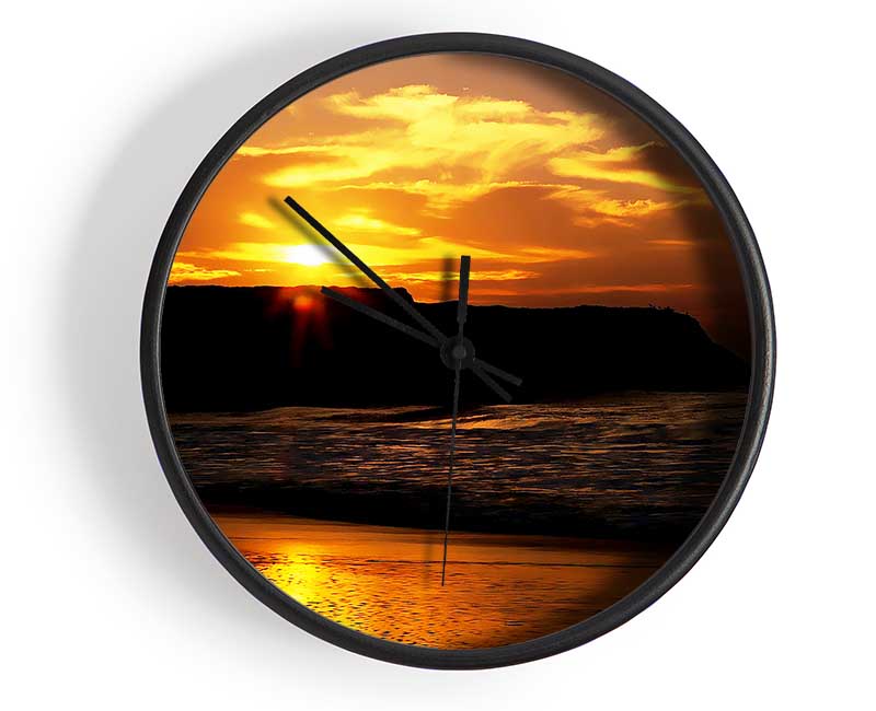 Sunrise Over Ocean Rocks Clock - Wallart-Direct UK