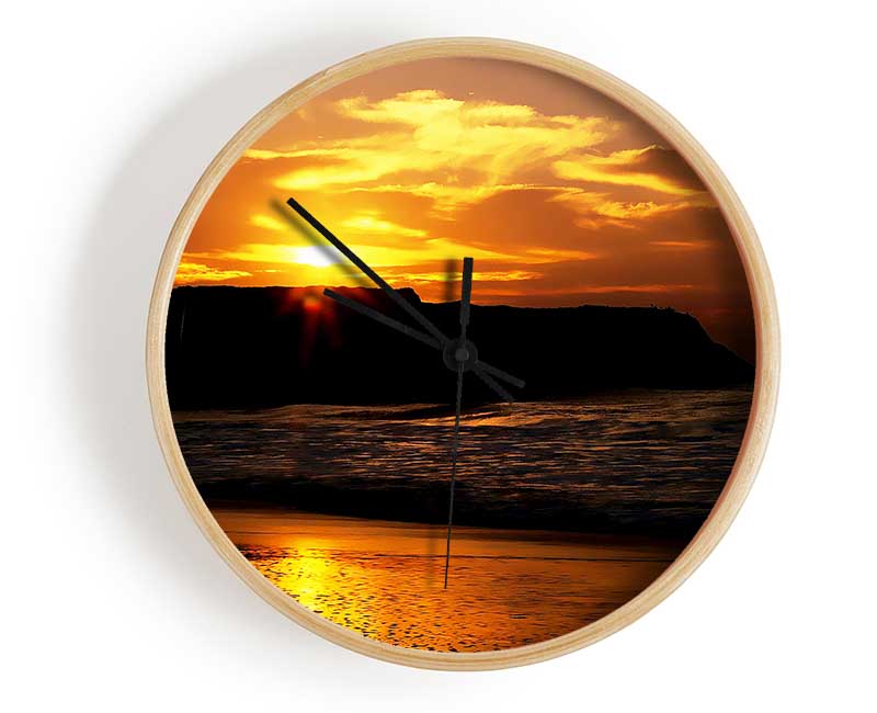 Sunrise Over Ocean Rocks Clock - Wallart-Direct UK