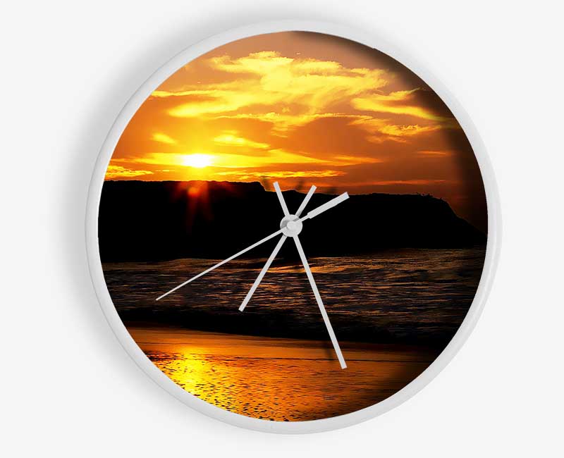 Sunrise Over Ocean Rocks Clock - Wallart-Direct UK